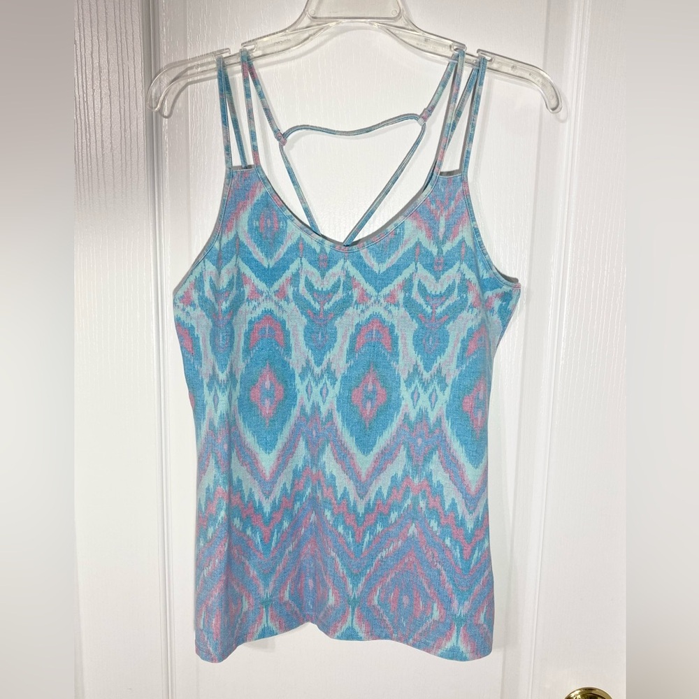 Chaser Ikat Pattern Triangular Back Strap Design Camisole Blue Pink Size Large